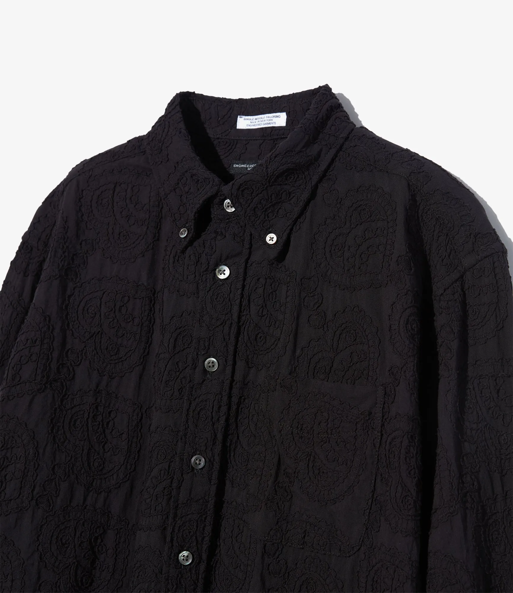 Thermal regulation 19th Century Button Down Shirt ?C Black Paisley Embroidered Cotton