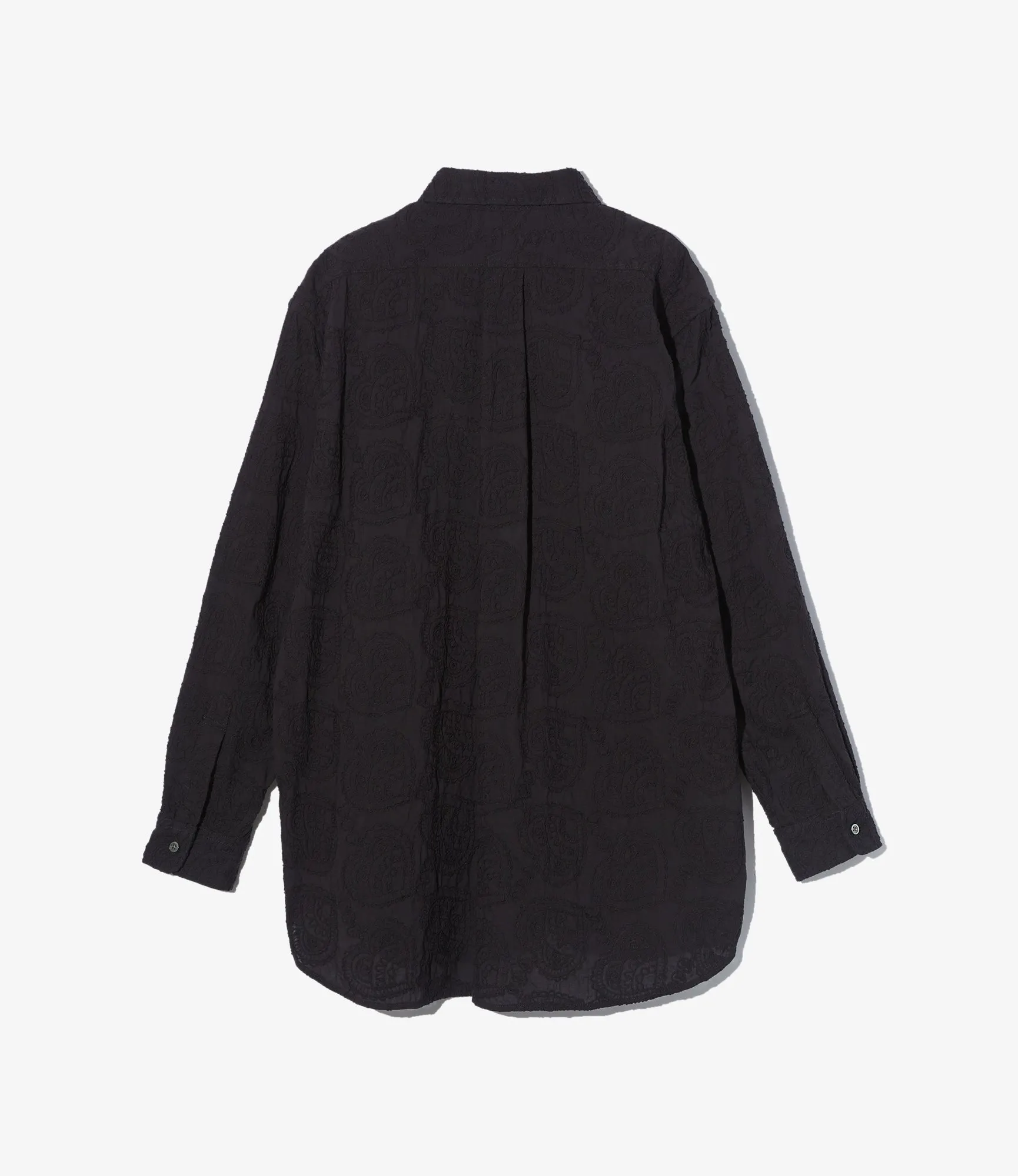 19th Century Button Down Shirt ?C Black Paisley Embroidered Cotton Unisex