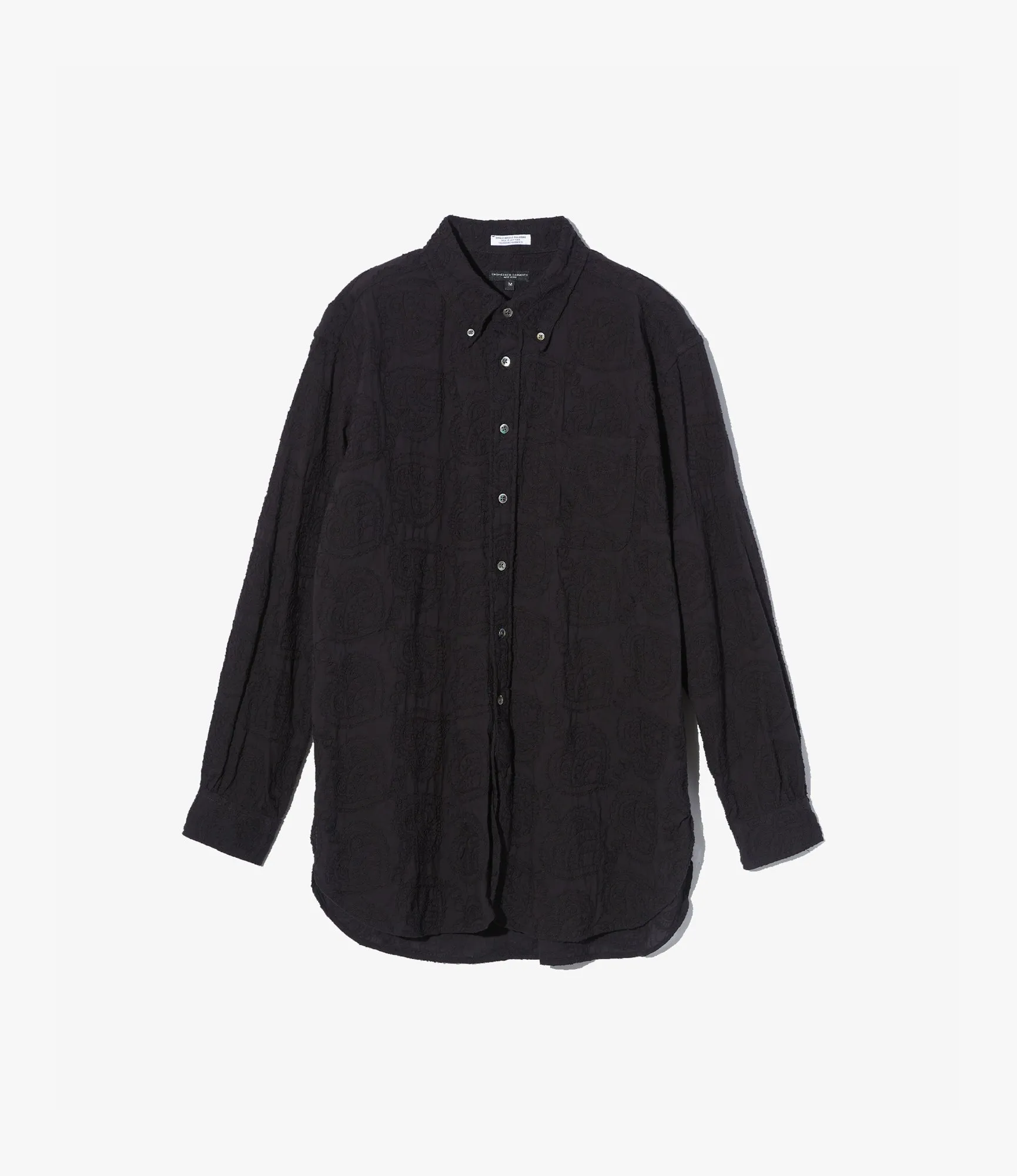 19th Century Button Down Shirt ?C Black Paisley Embroidered Cotton All-Season Comfort