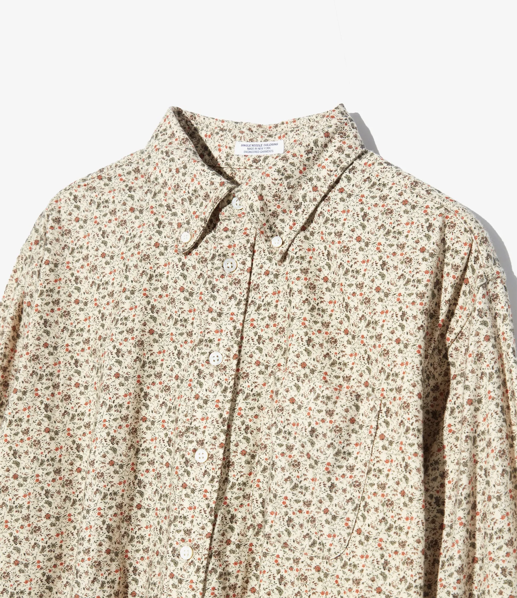 All Season Wear 19th Century Button Down Shirt ?C Natural Floral Flannel