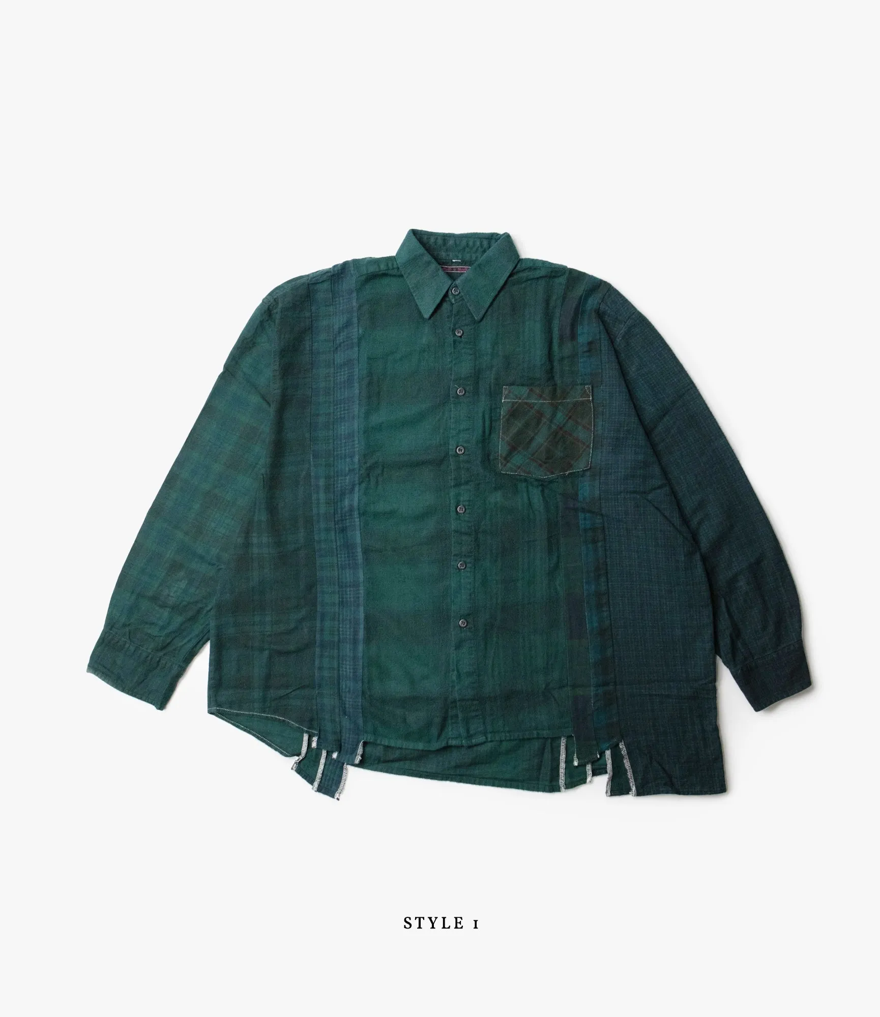 7 Cuts Wide Shirt ?C Green Overdyed Flannel Stretchable Weave
