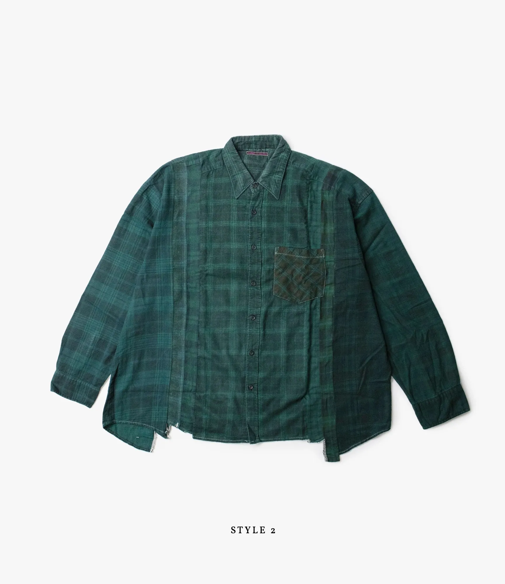 7 Cuts Wide Shirt ?C Green Overdyed Flannel Minimal Layers