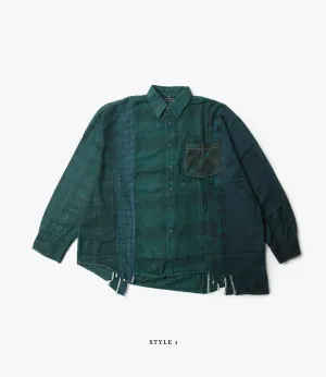 7 Cuts Wide Shirt ?C Green Overdyed Flannel Stretchable Weave