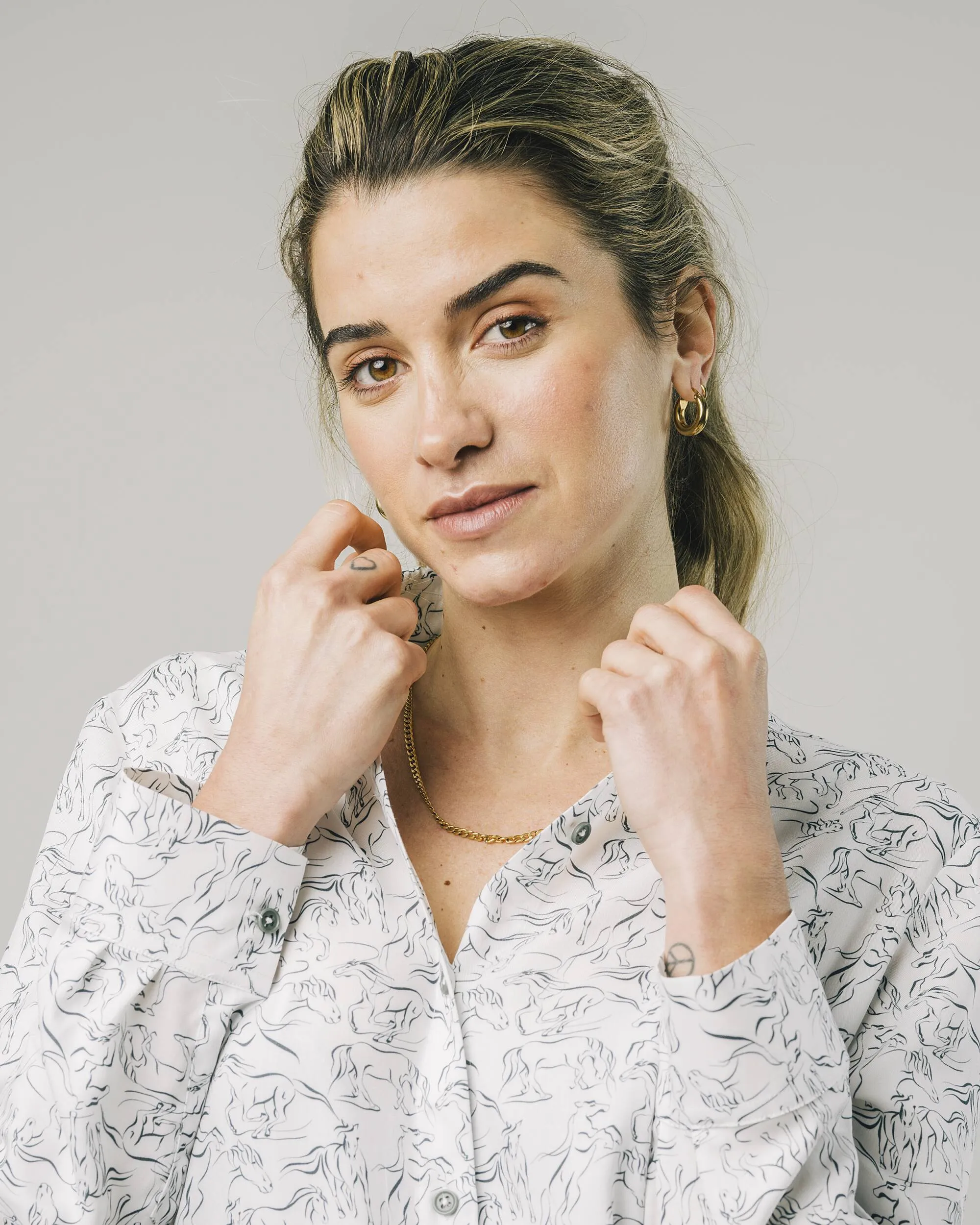 Low Impact Dye Modern Comfort Style Riding Blouse Ecru