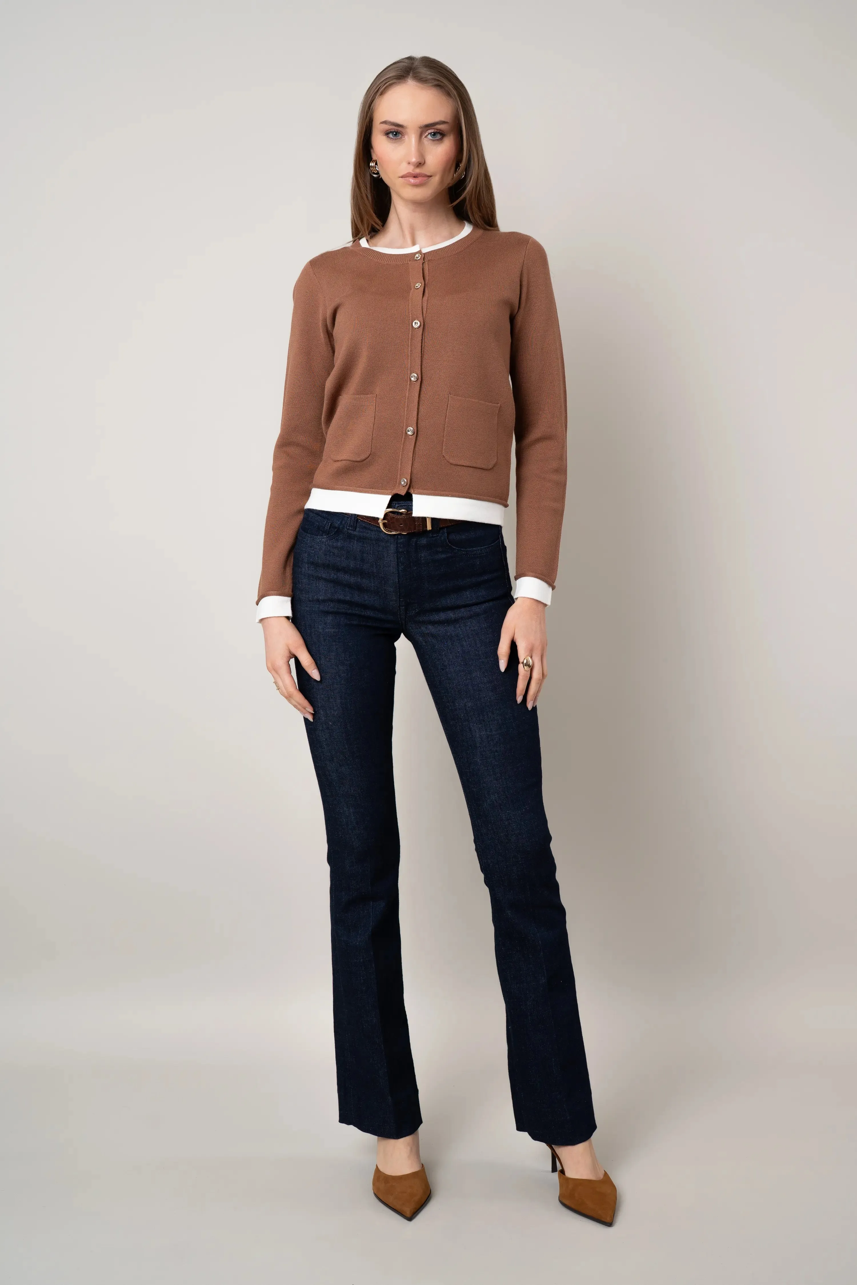The Contrast Trim Cardigan Flexible Fit LightweightTextile