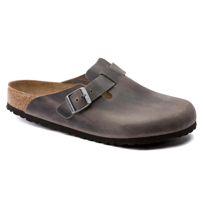 Mens Birkenstock Boston Oiled Iron Lake Step Strap