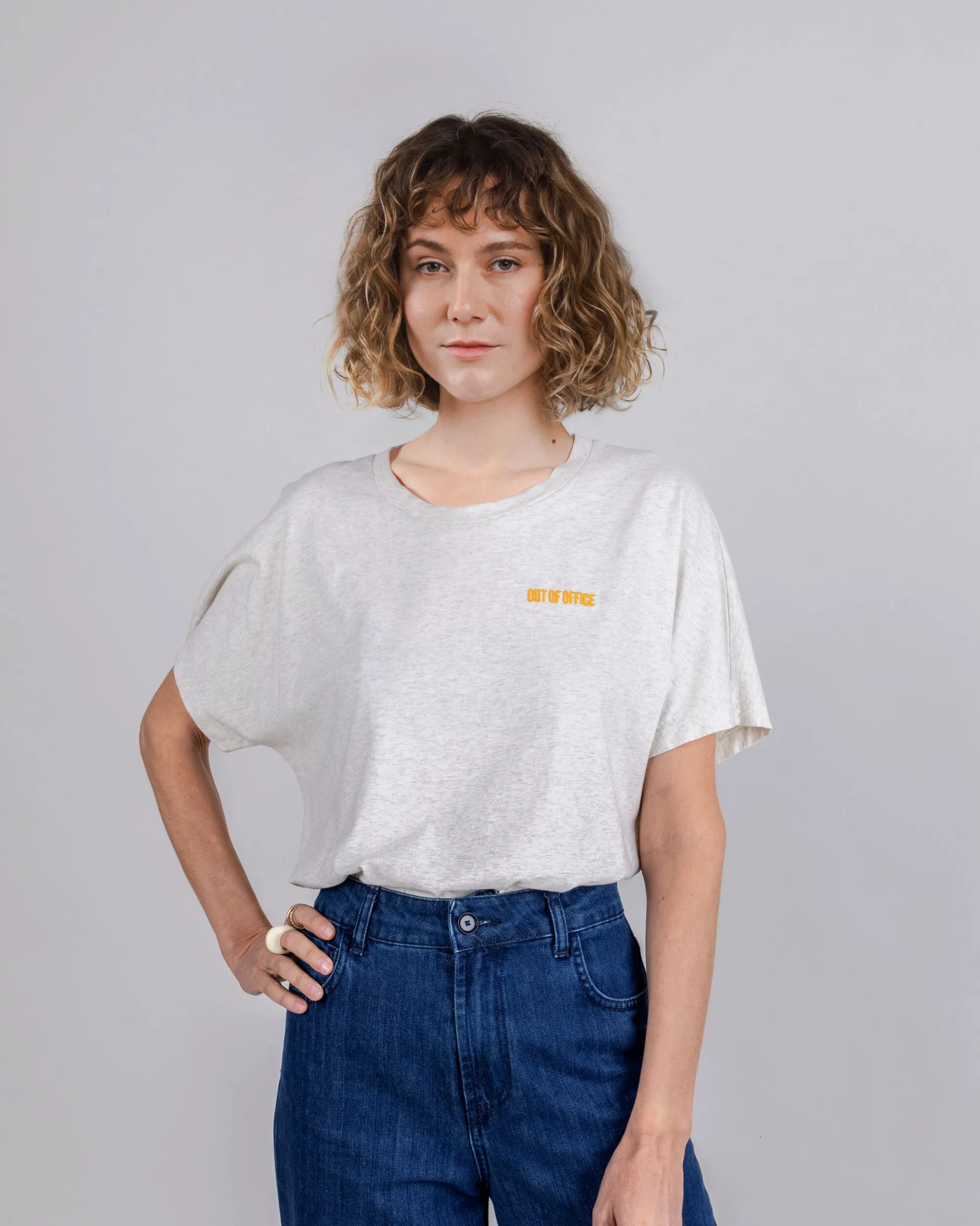 Out of Office Cotton Tee Cream Non Shrink Material Loose fitting comfort