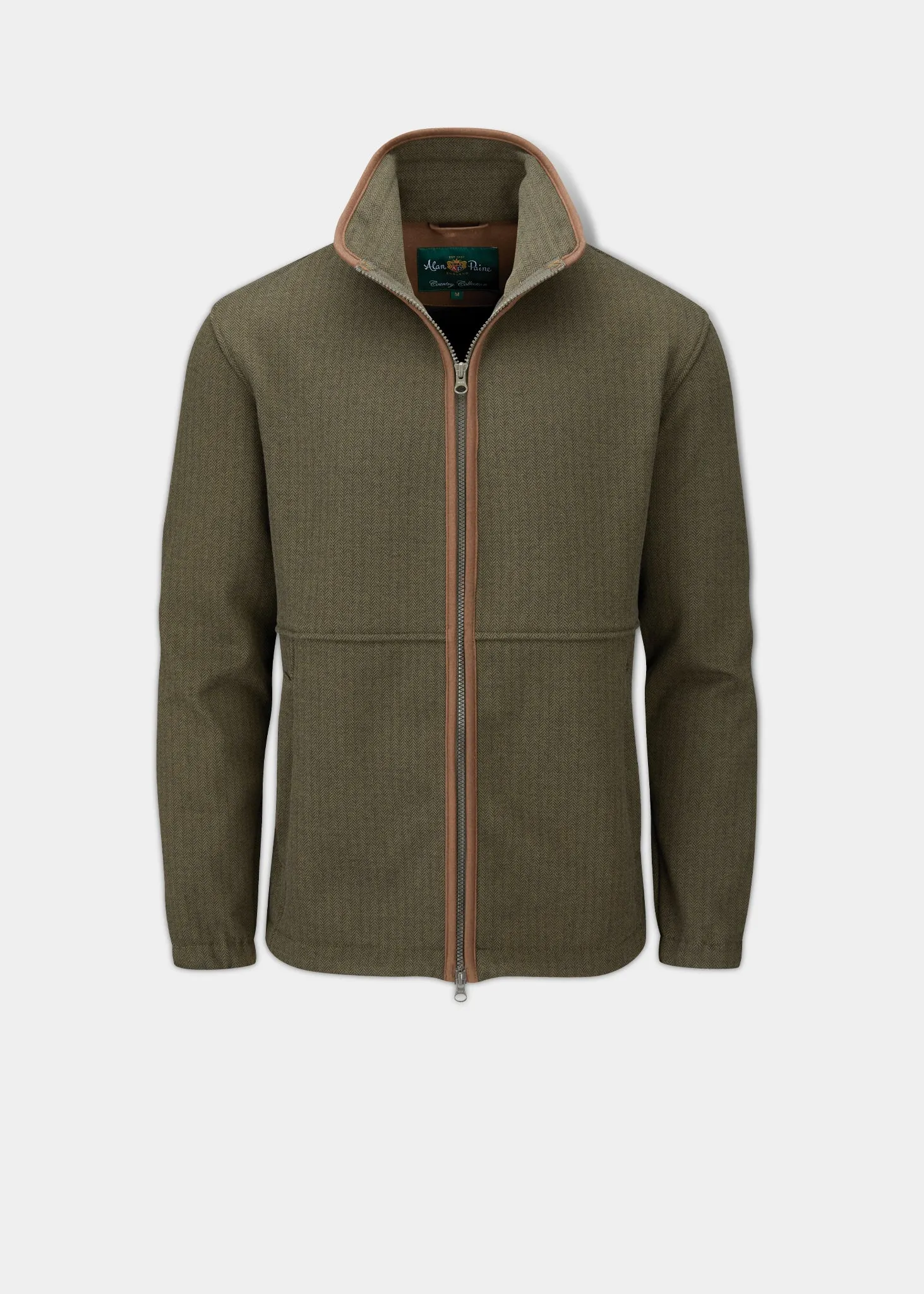 Aylsham Men's Fleece Jacket In Green Herringbone - Regular Fit Adjustable Hood Feature