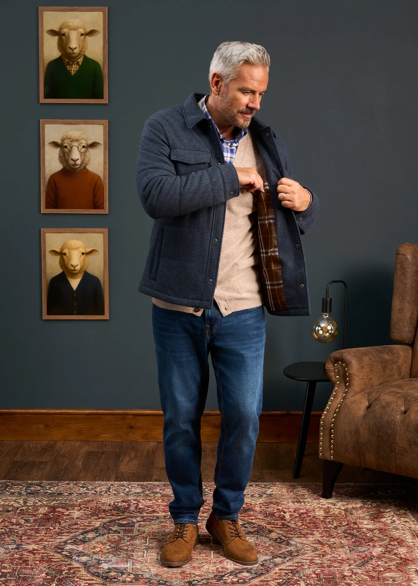 Richmond Men's Knitted Quilted Shacket In Navy Moisture Wicking Lining Bold Statement