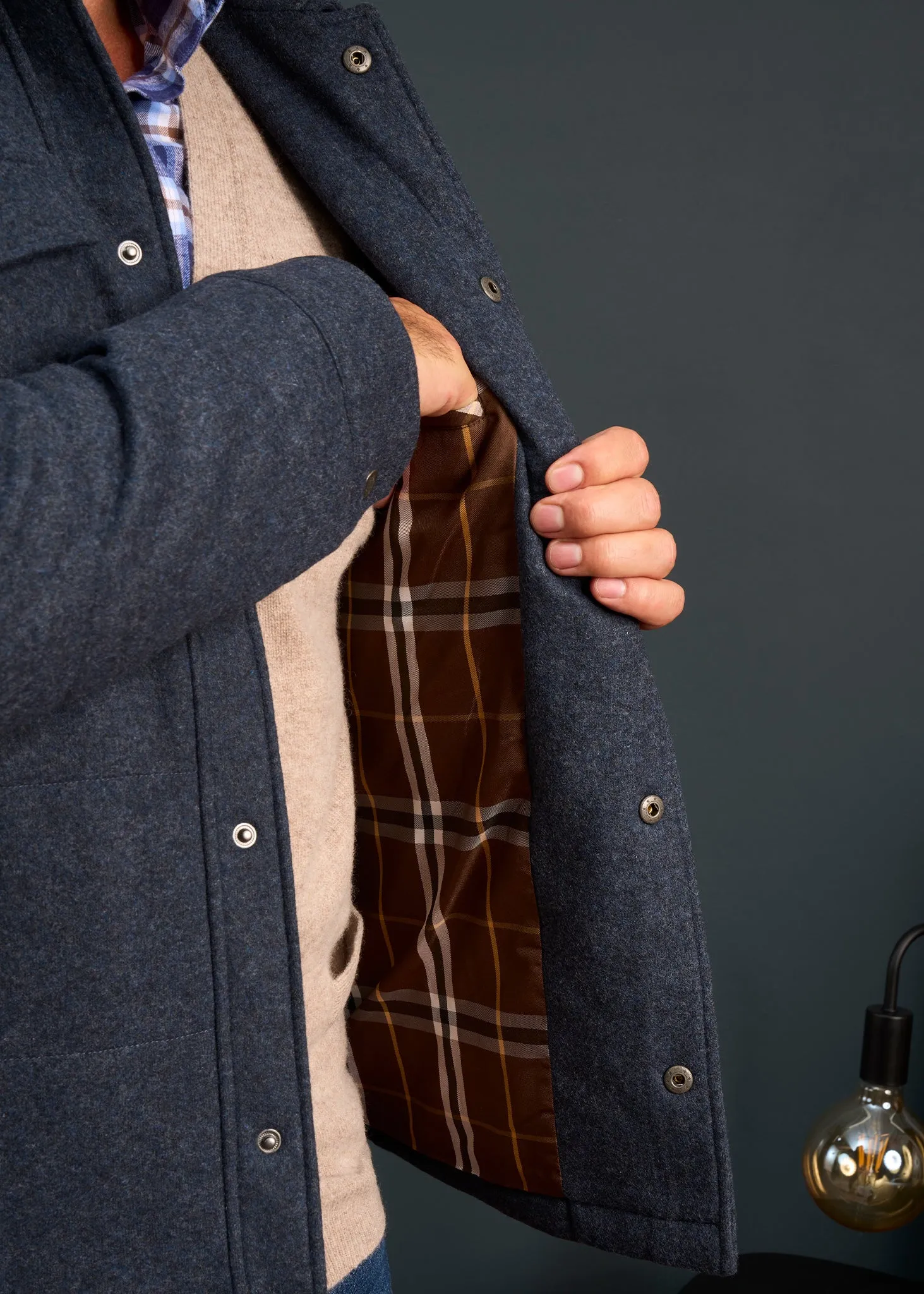 Collapsible Packable Design HighCollarDesign Richmond Men's Knitted Quilted Shacket In Navy