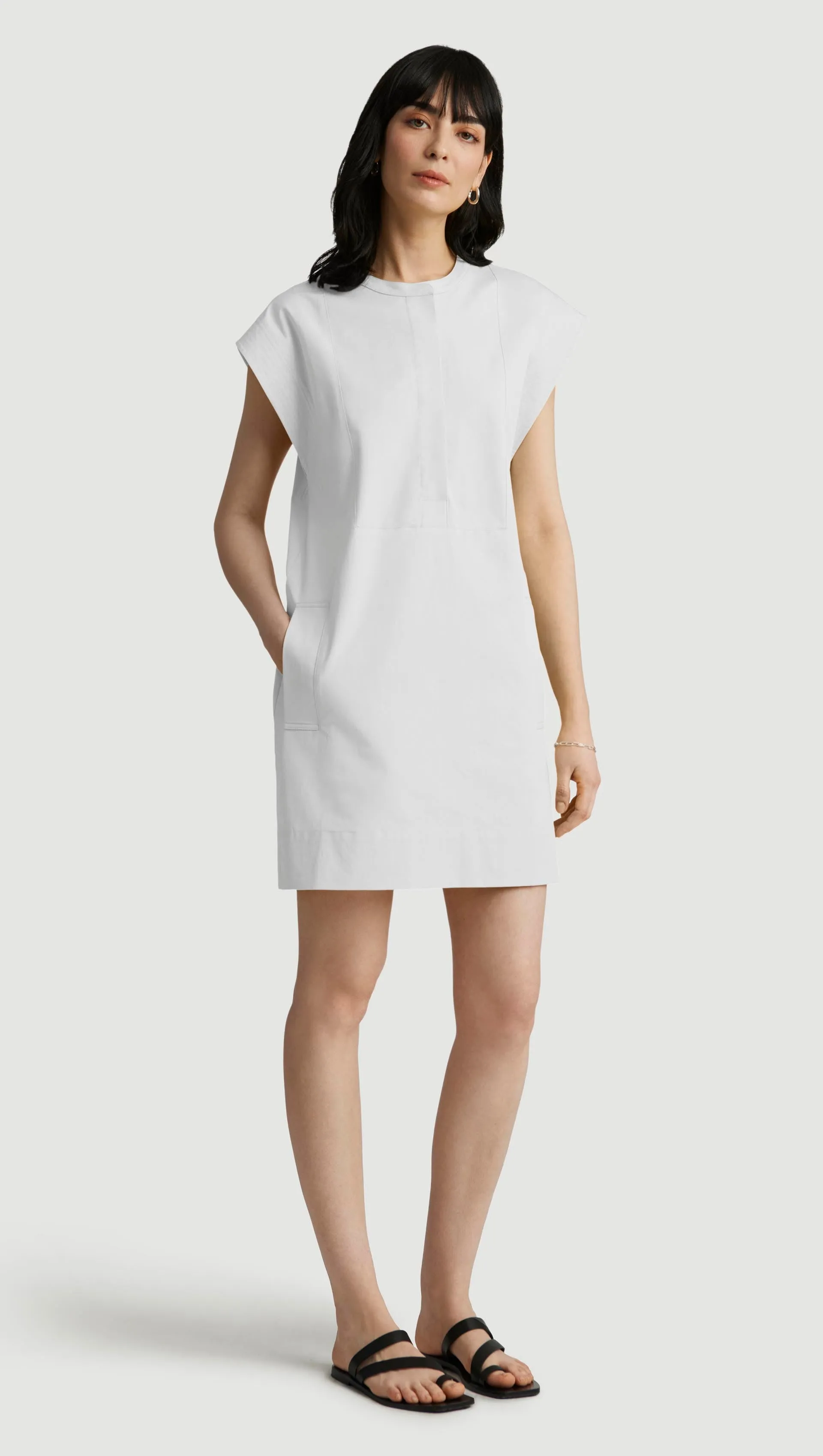 Mini Bib Dress in Cotton Sateen | White Editor??s-Pick Soft Cut