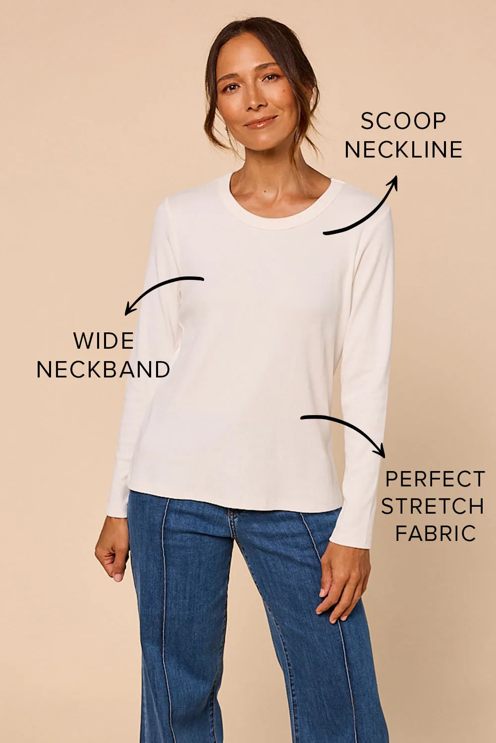 Adrift Ribbed Long Sleeve Tee in White Playful Prints