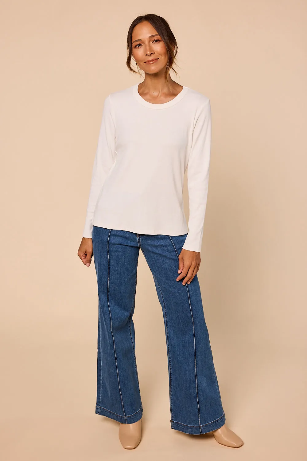 Perfect for Outdoors Soft Layer Adrift Ribbed Long Sleeve Tee in White