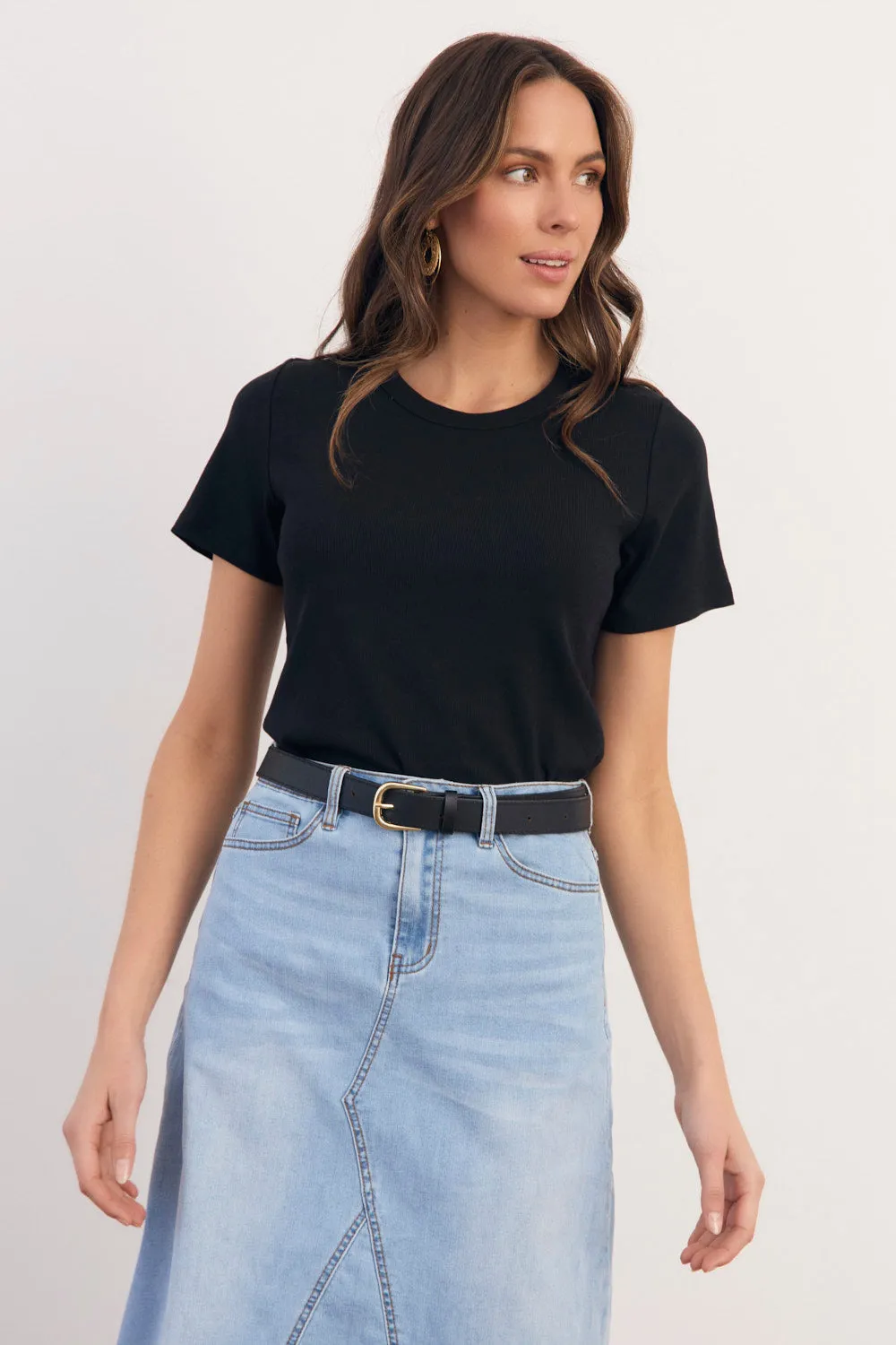 Adrift Ribbed Tee in Black EcoFriendlyDyes