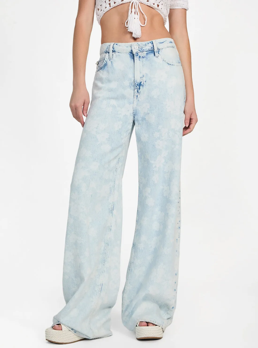 High-Rise Bellflower Wide Leg Jeans in Light Wash Ready to Wear Tailored Waistband