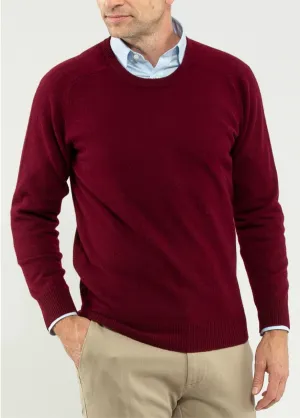 City Fit Layer Bold Alan Paine Sweater - Burgundy Dorset Lambswool Saddle Shoulder Crew Neck Sweater - Classic Fit