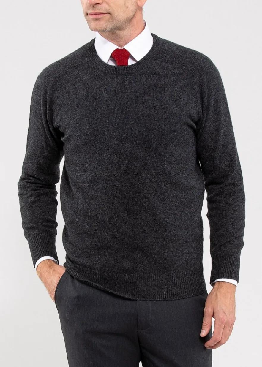 Scoop neck Alan Paine Sweater - Charcoal Dorset Lambswool Saddle Shoulder Crew Neck Sweater - Classic Fit