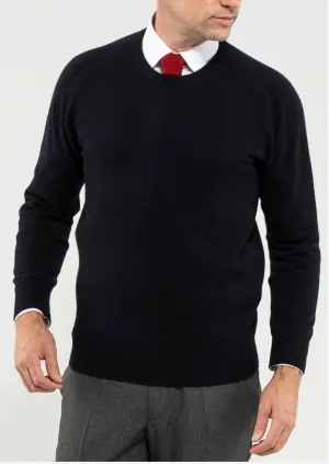 shoe accents Classic Minimal Alan Paine Sweater - Navy Dorset Lambswool Saddle Shoulder Crew Neck Sweater - Classic Fit