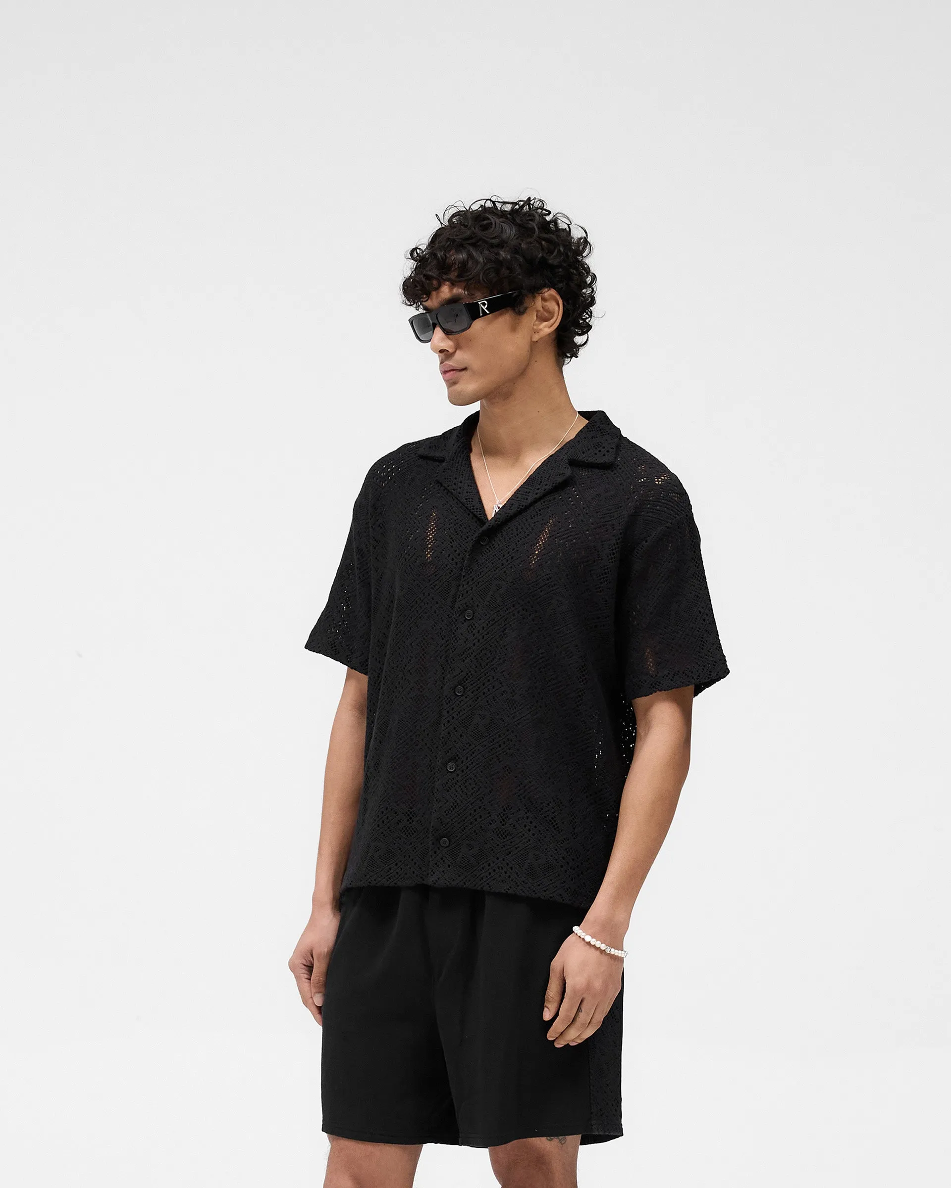 All Over Crochet Shirt - Jet Black Casual Vibe