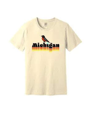 TearResistant Fabric No Shrink Fabric The Great Lakes State - Michigan Robin - T-Shirt - Natural