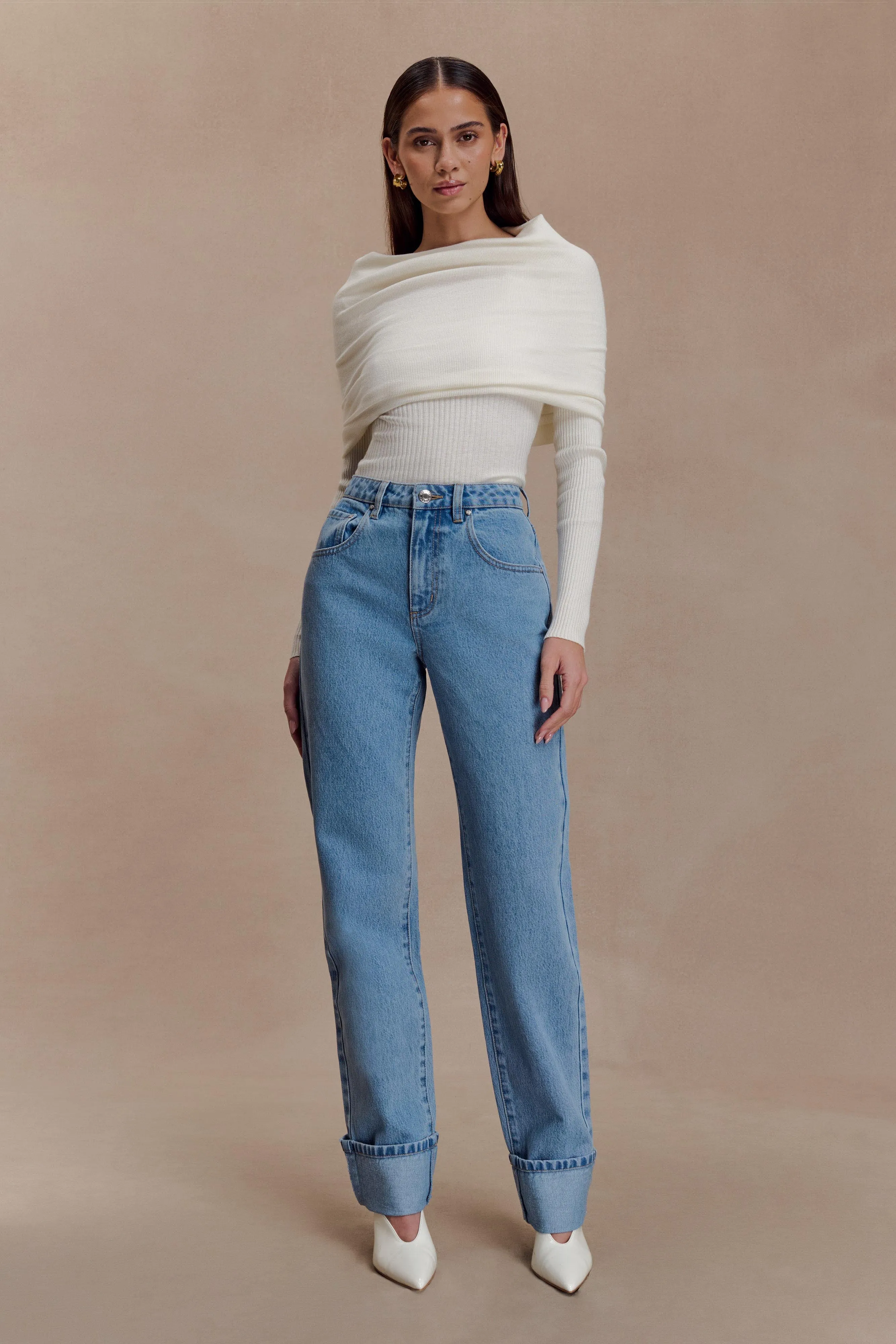 Fashionable Fit Comfy Fit Kirralee Straight Leg Cuffed Jeans - Classic Blue