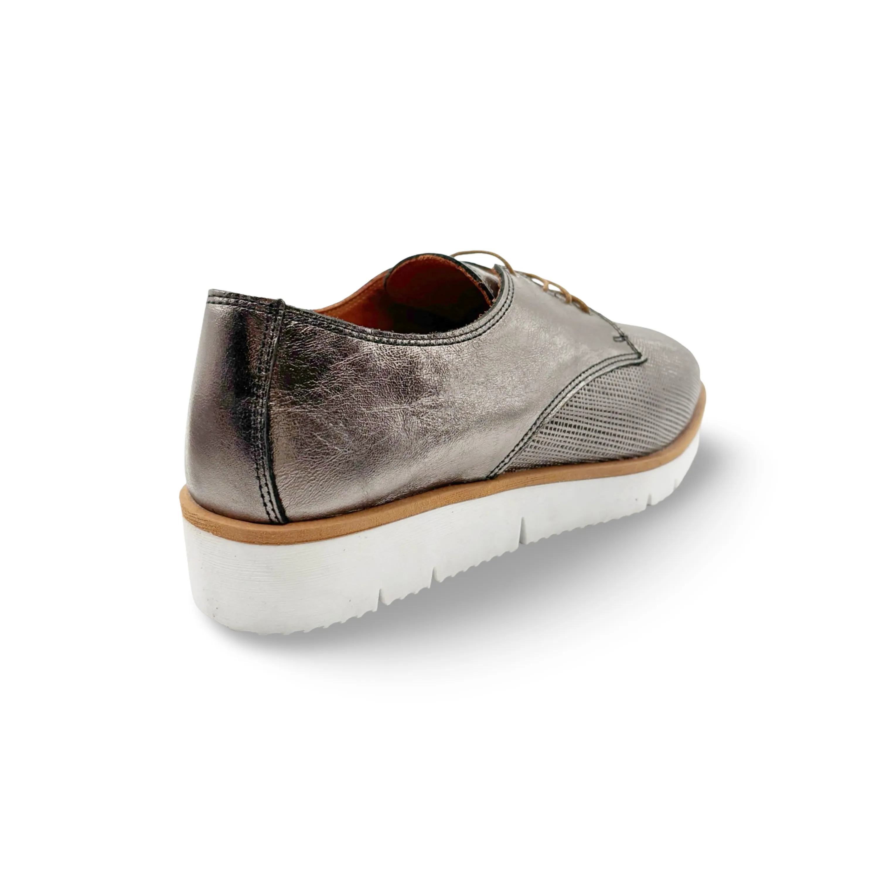 Amelia Pewter Leather Flat Linen Air Snow Grip
