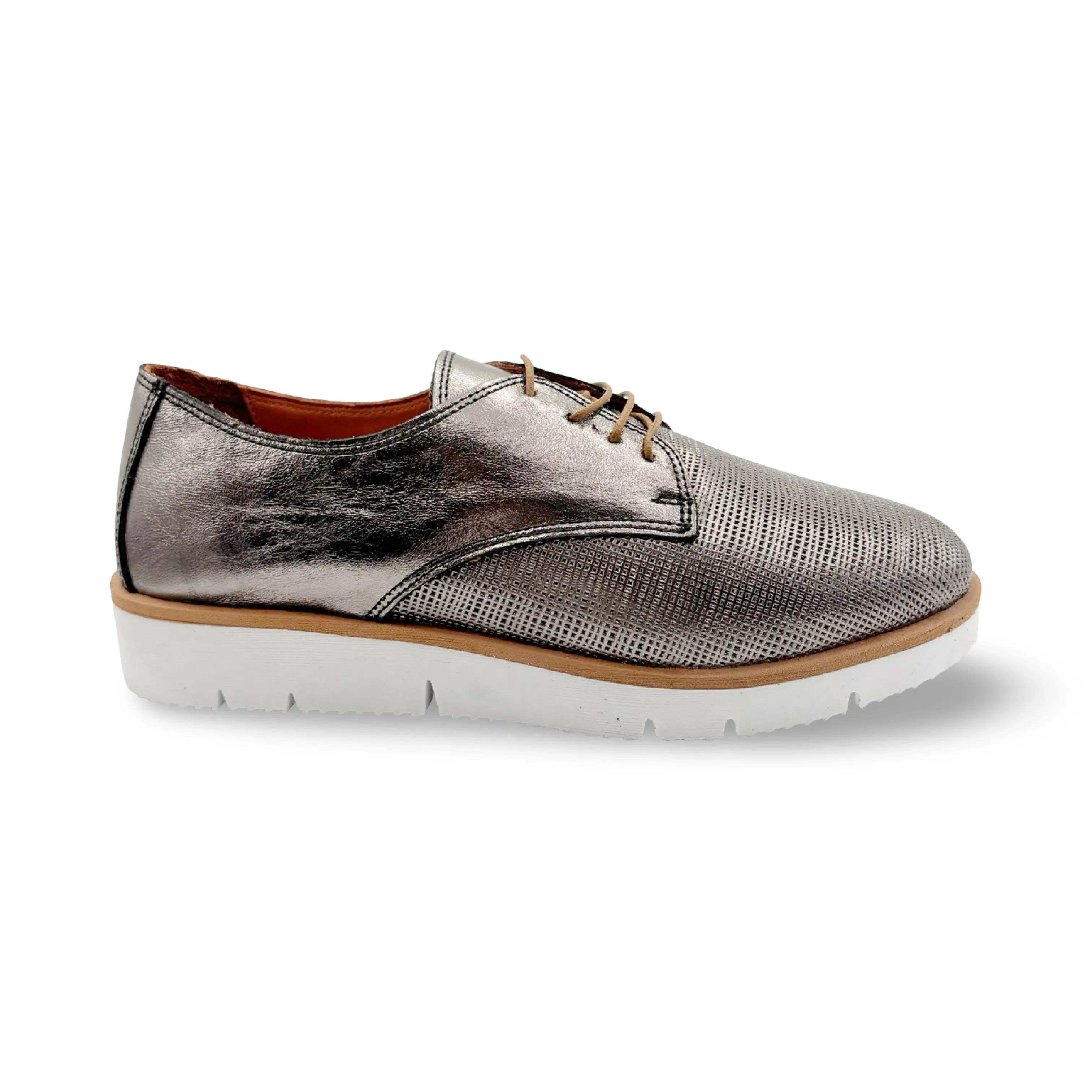 Amelia Pewter Leather Flat Comfort Padding