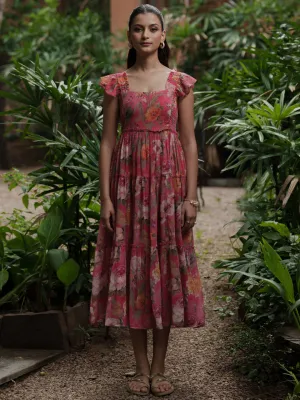 Anayna Women's Georgette Printed Tier Dress Wool-Blend