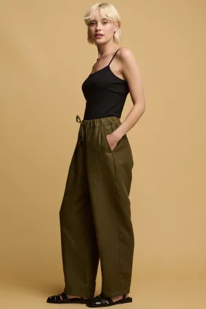 Durable Weave Women's Lorna Elasticated Waist Linen Trouser - Olive