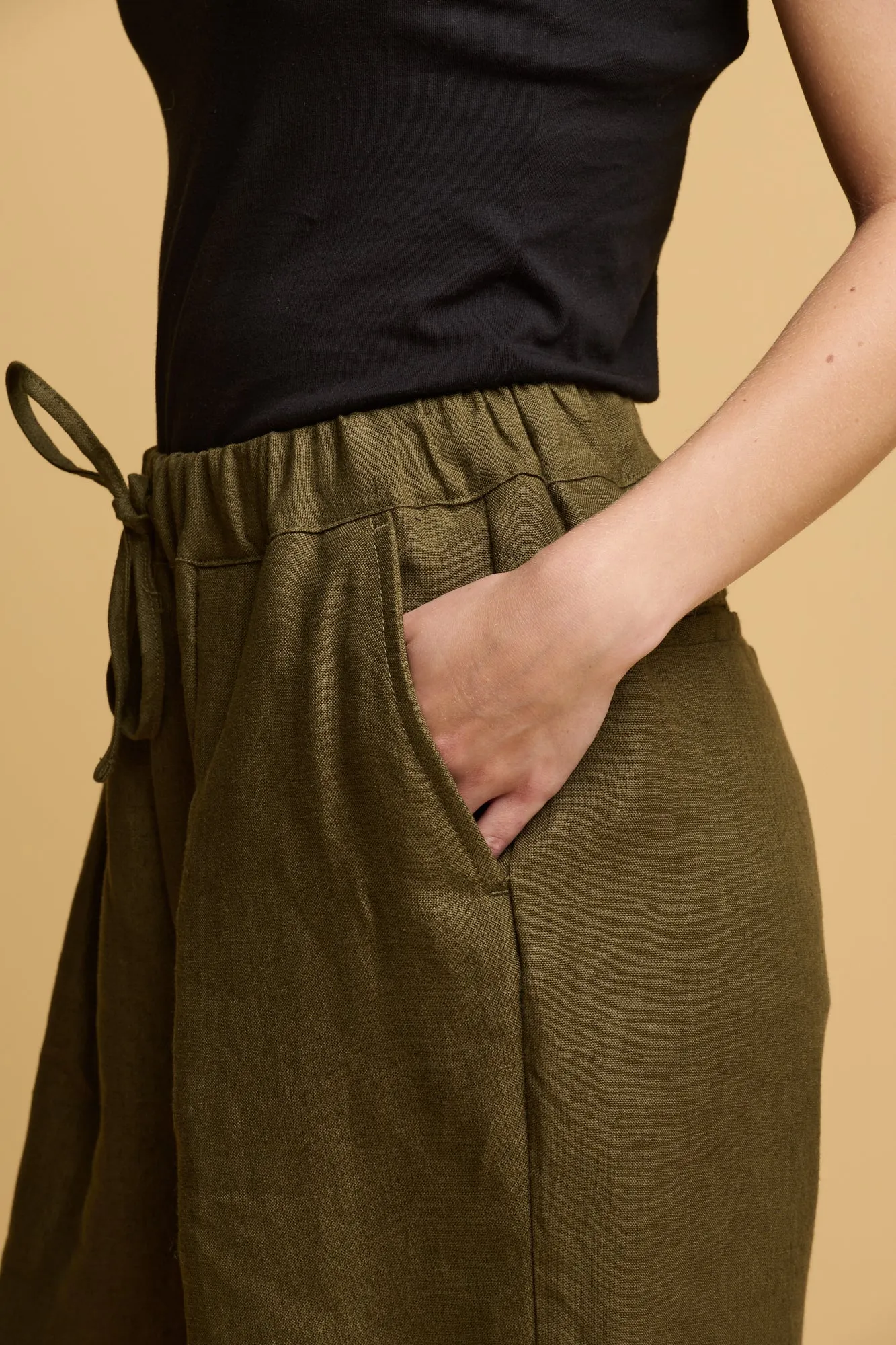 Comfortable Waistband Women's Lorna Elasticated Waist Linen Trouser - Olive