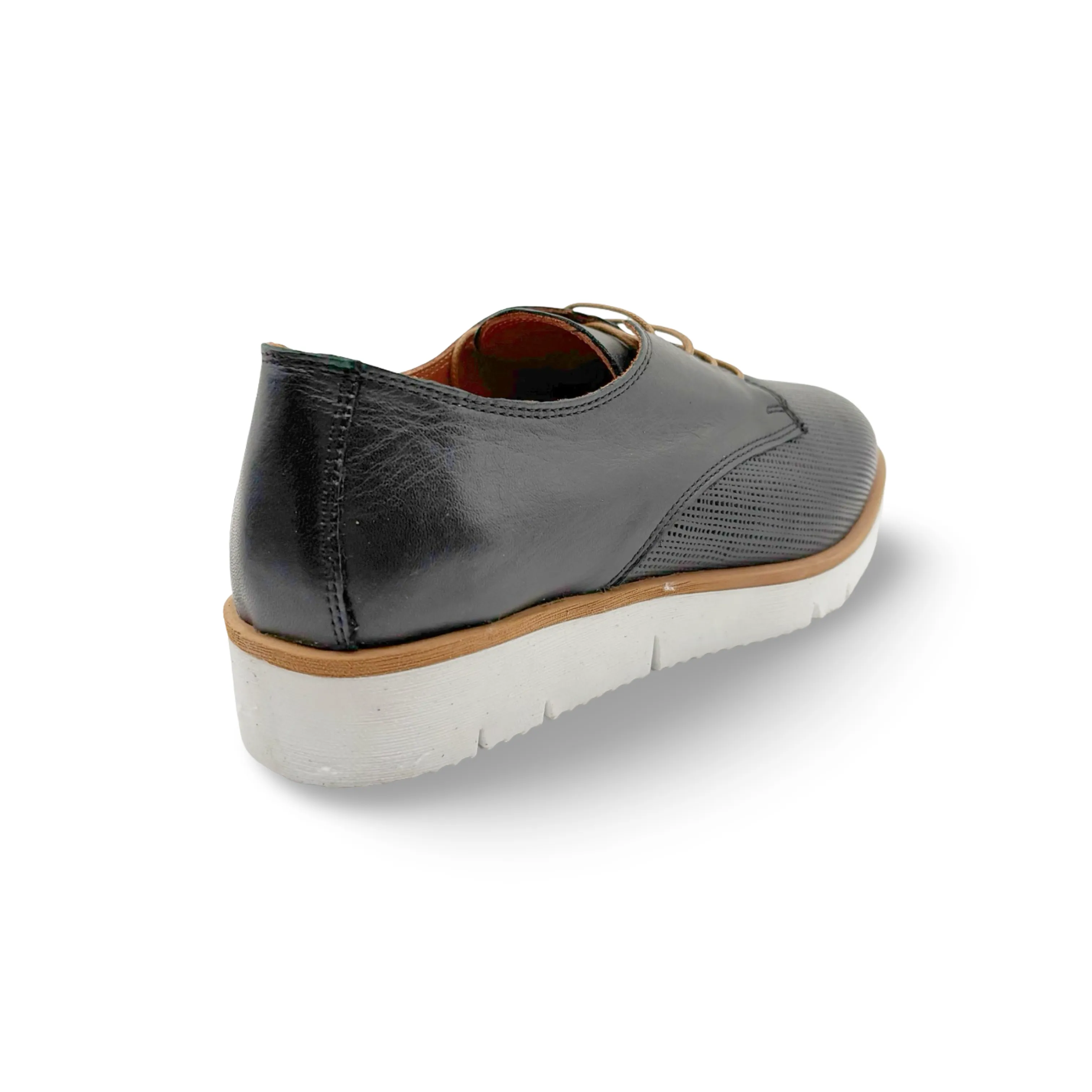 Lace Up Style Airy Design Amelia Black Leather Flat