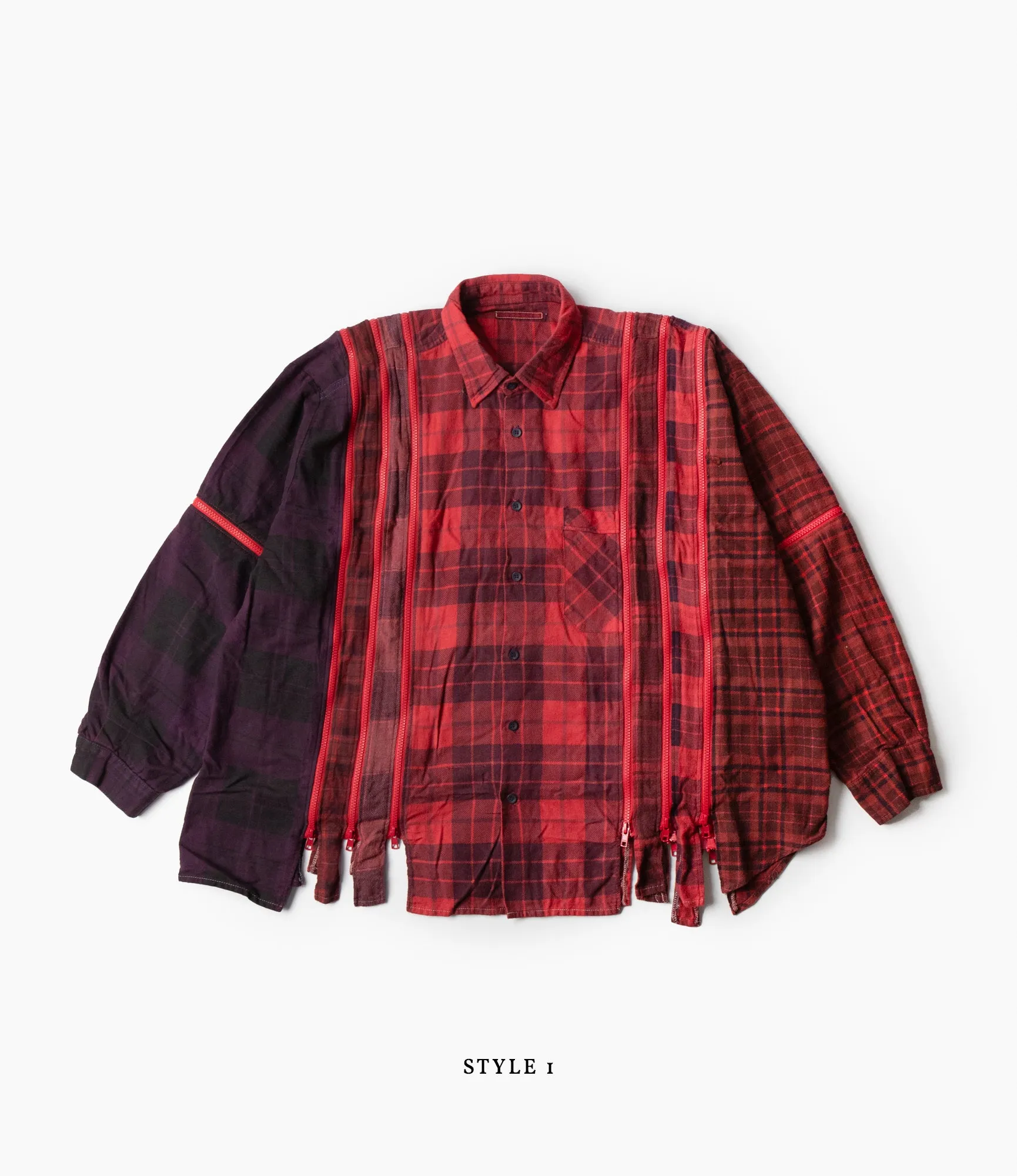 Cozy Fit Design 7 Cuts Wide Zipped Shirt ?C?Red Overdyed Flannel