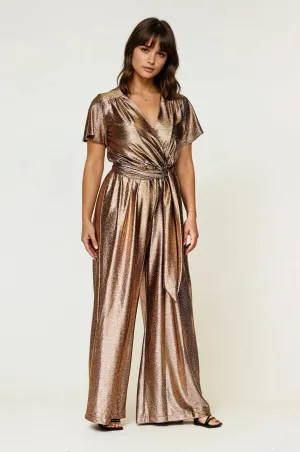 MachineWashable Fabric Helena Cap Sleeve Jumpsuit Gold