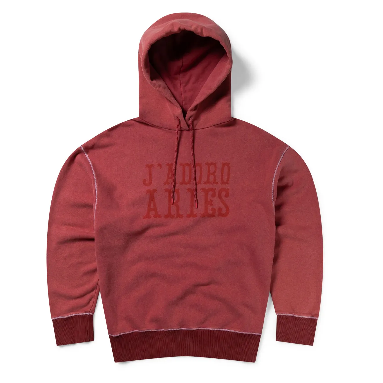 Monochrome Look Aries Womens Aged Premium J'adoro Cowboy Hoodie Red