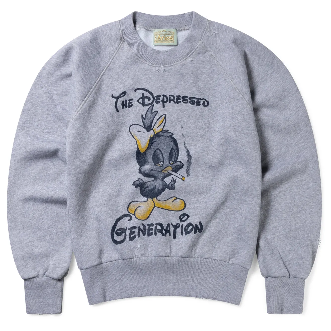 product mesh lining breathability product selection Aries Womens Destroyed Weedie Pie Raglan Sweat Light Grey Marl