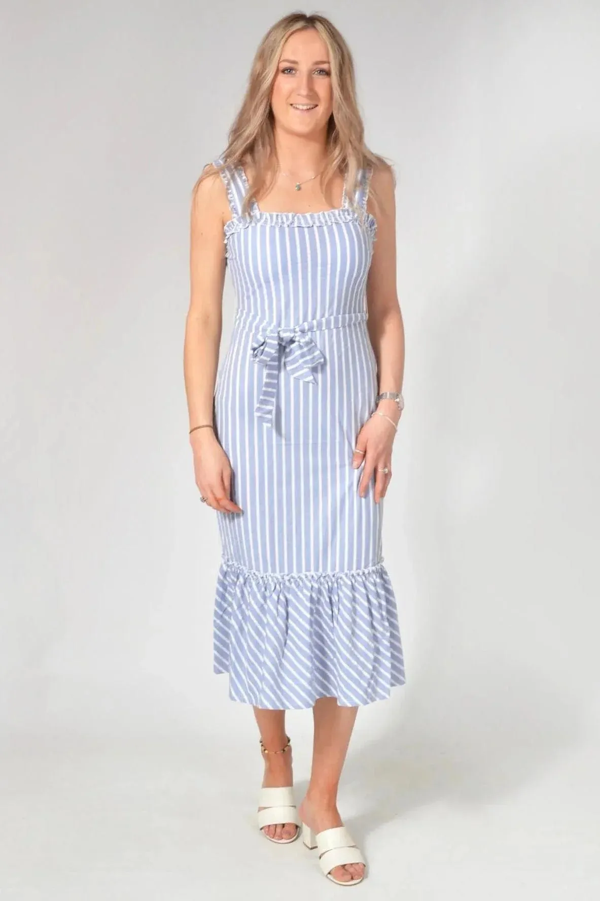 Relax Feel Bold Statement Striped Frill Hem Midi Dress