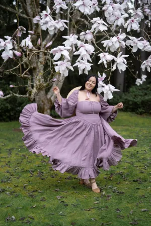 Romantic-Style Light Sheen August Night linen dress