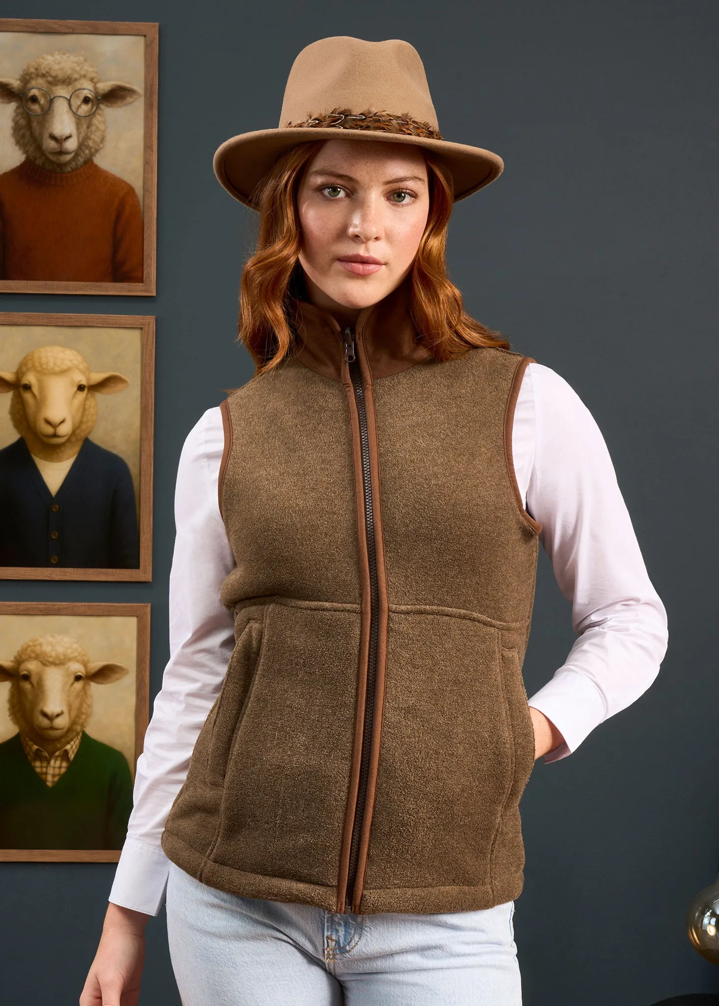 Aylsham Ladies Fleece Gilet In Pecan - Regular Fit Stretch Layer