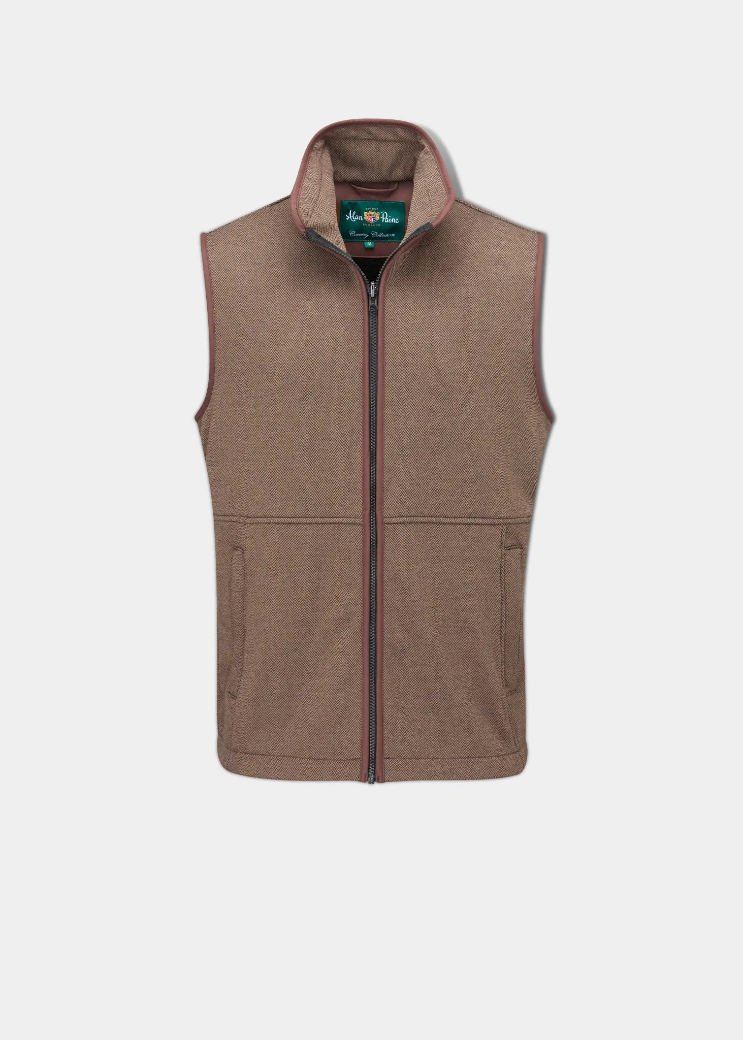 Aylsham Men's Fleece Gilet In Brown Herringbone - Regular Fit Weekend Layer Heat Holder