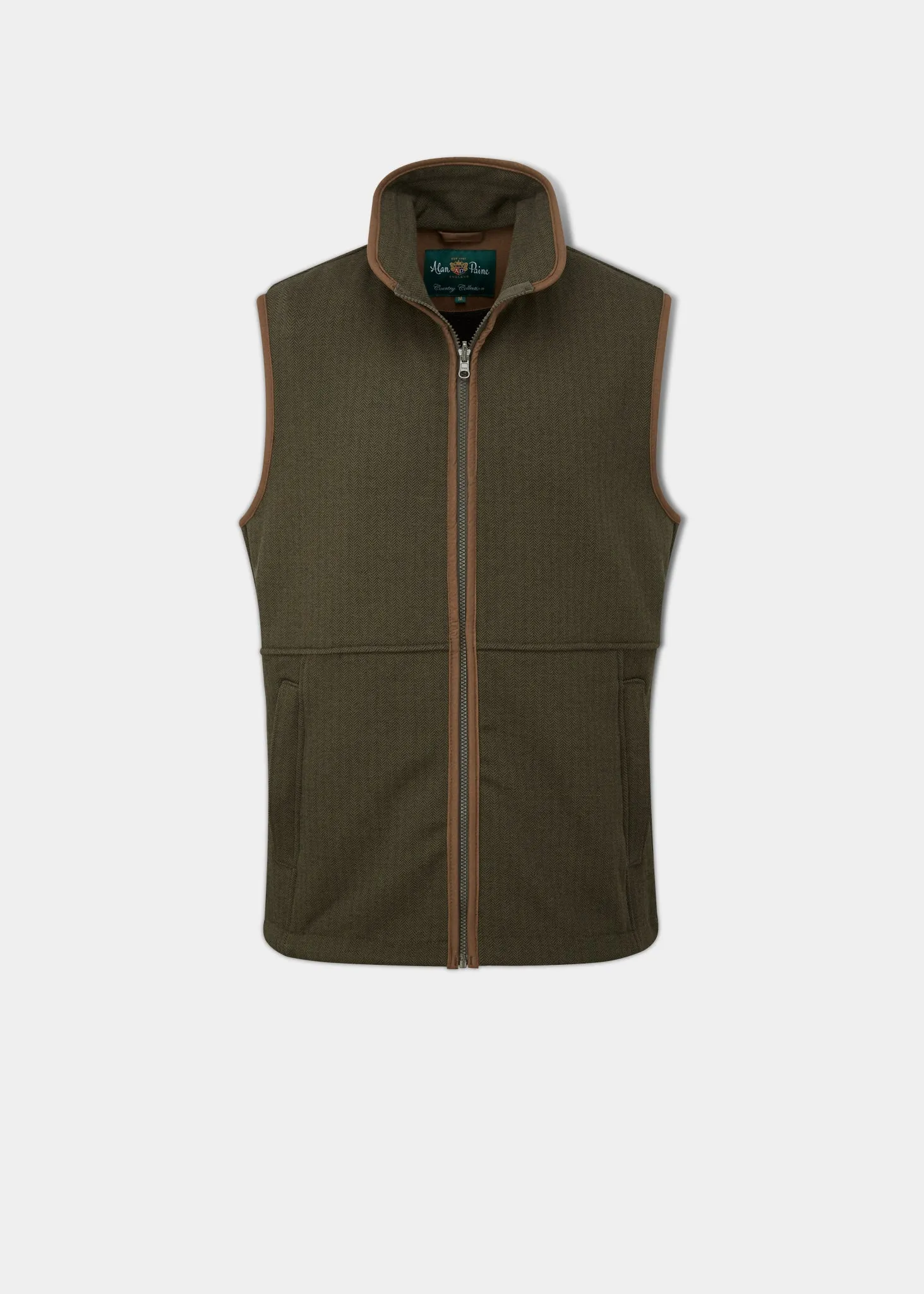 Modern Utility Aylsham Men's Fleece Gilet In Green Herringbone - Regular Fit