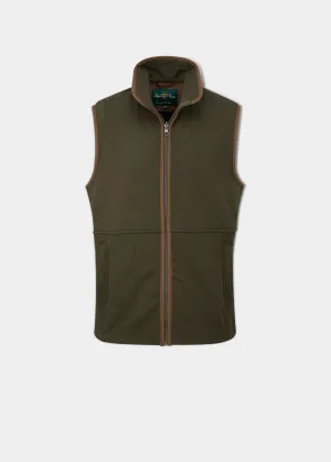 Layer First Drop Tail Hem Aylsham Men's Fleece Gilet In Green Herringbone - Regular Fit