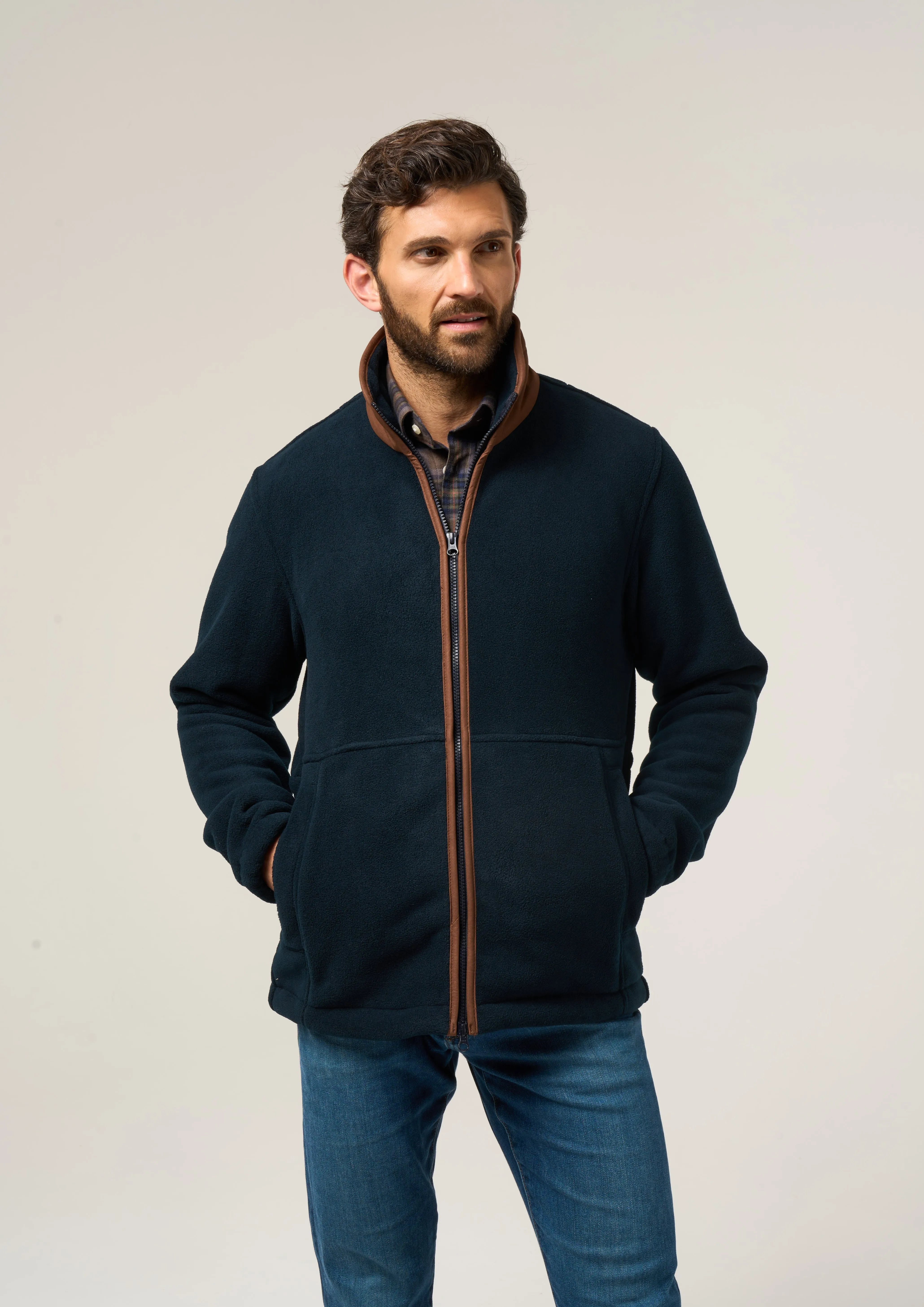 Non Slip Collar Noise Reduciting Fabric Aylsham Men's Fleece Jacket In Dark Navy - Regular Fit