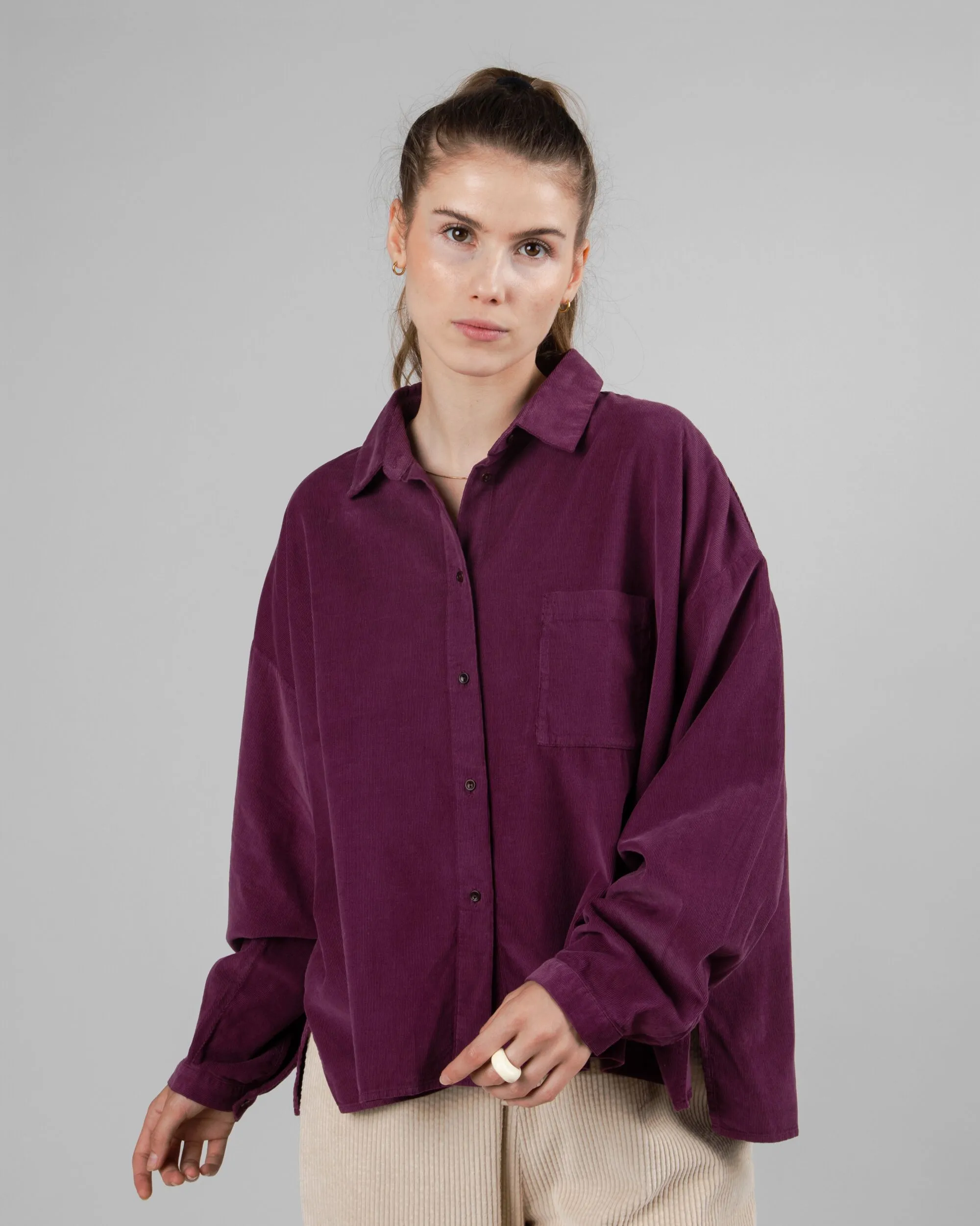 Everyday Comfort Style Babycord Boxy Blouse Prune