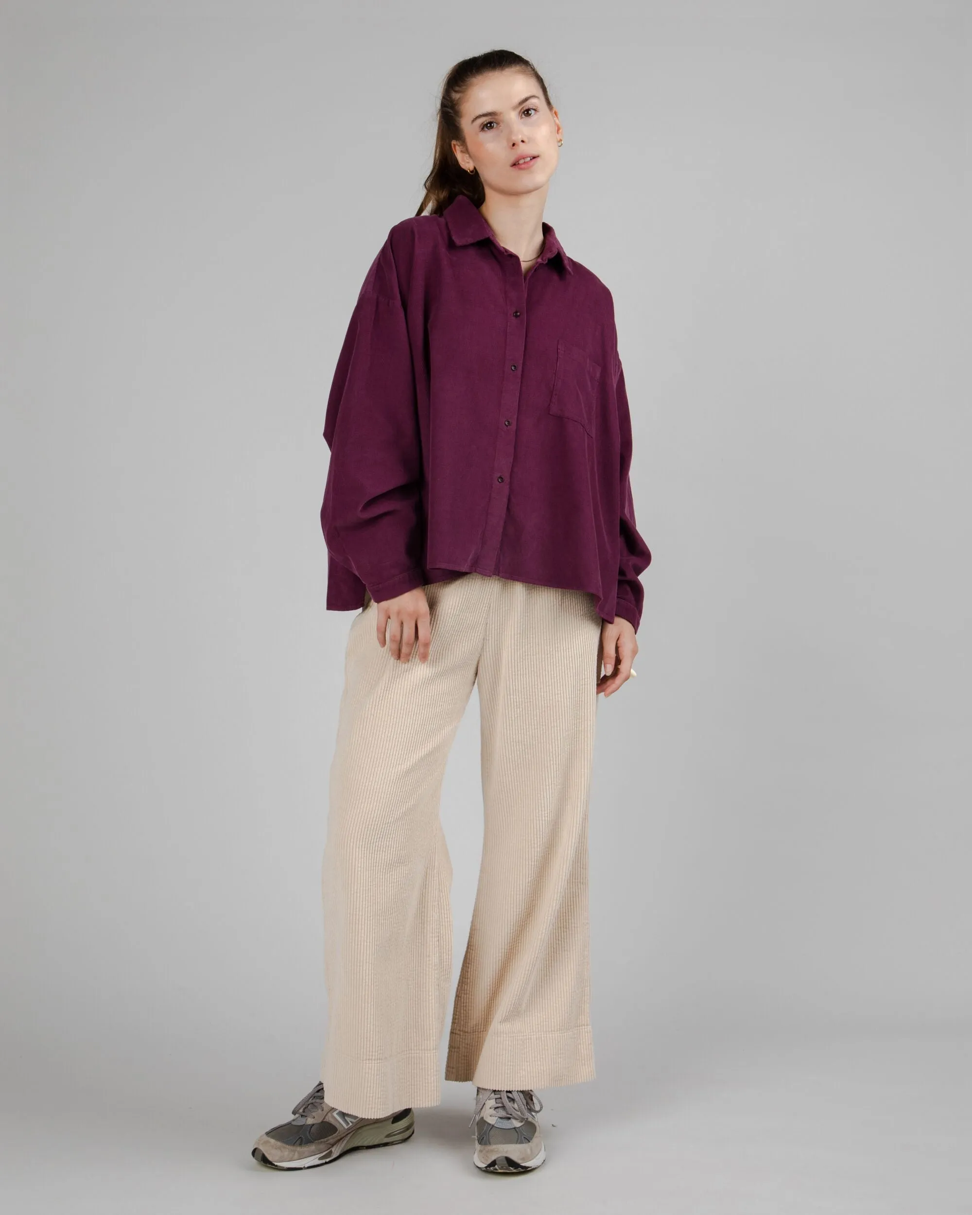 Recycled Polyester Babycord Boxy Blouse Prune