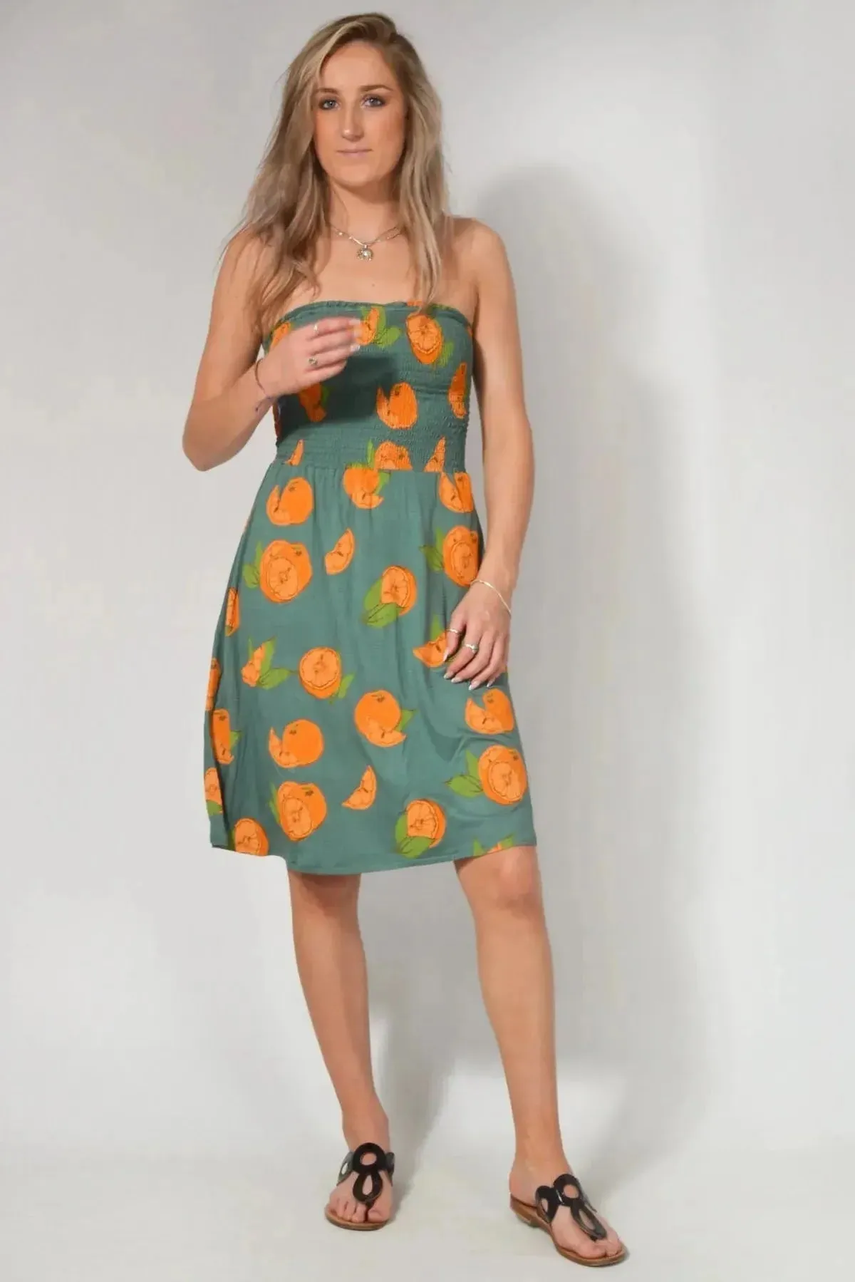 Bandeau Fruit Print Beach Dress Back-Pocket