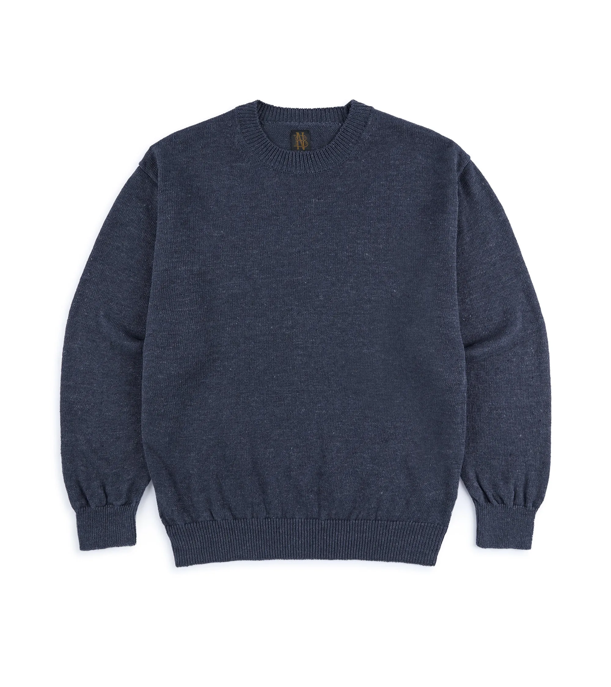 Batoner Washed High Count Linen Crew Neck Sweater: Navy VersatileCuff