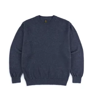 Batoner Washed High Count Linen Crew Neck Sweater: Navy VersatileCuff