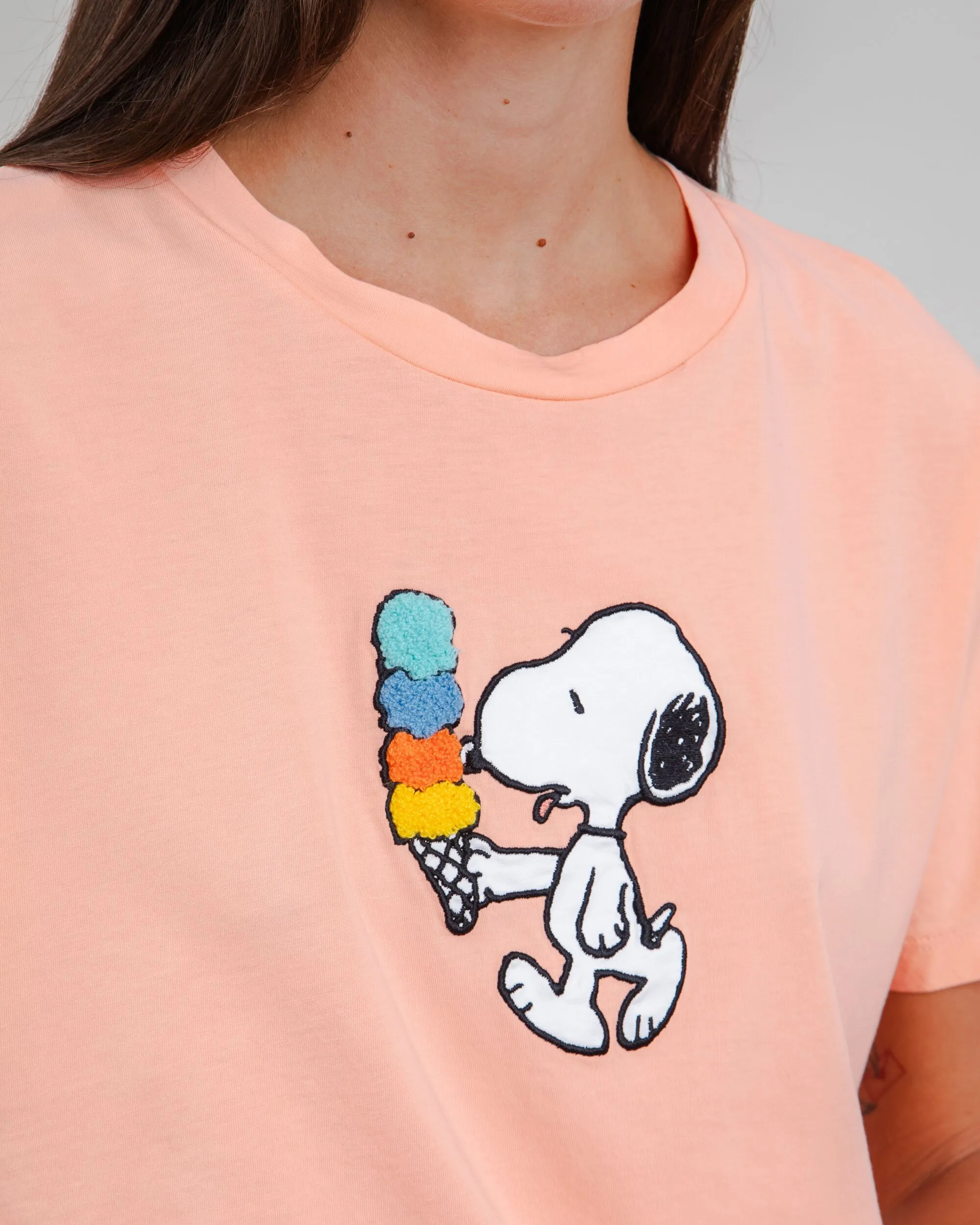 Eco Friendly Dye Flexible Fit Design Peanuts Icecream Oversize Tee Pink