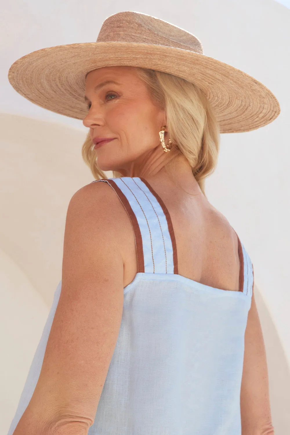 Sleek Look Sporty Fit Bec Linen Top in Powder Blue