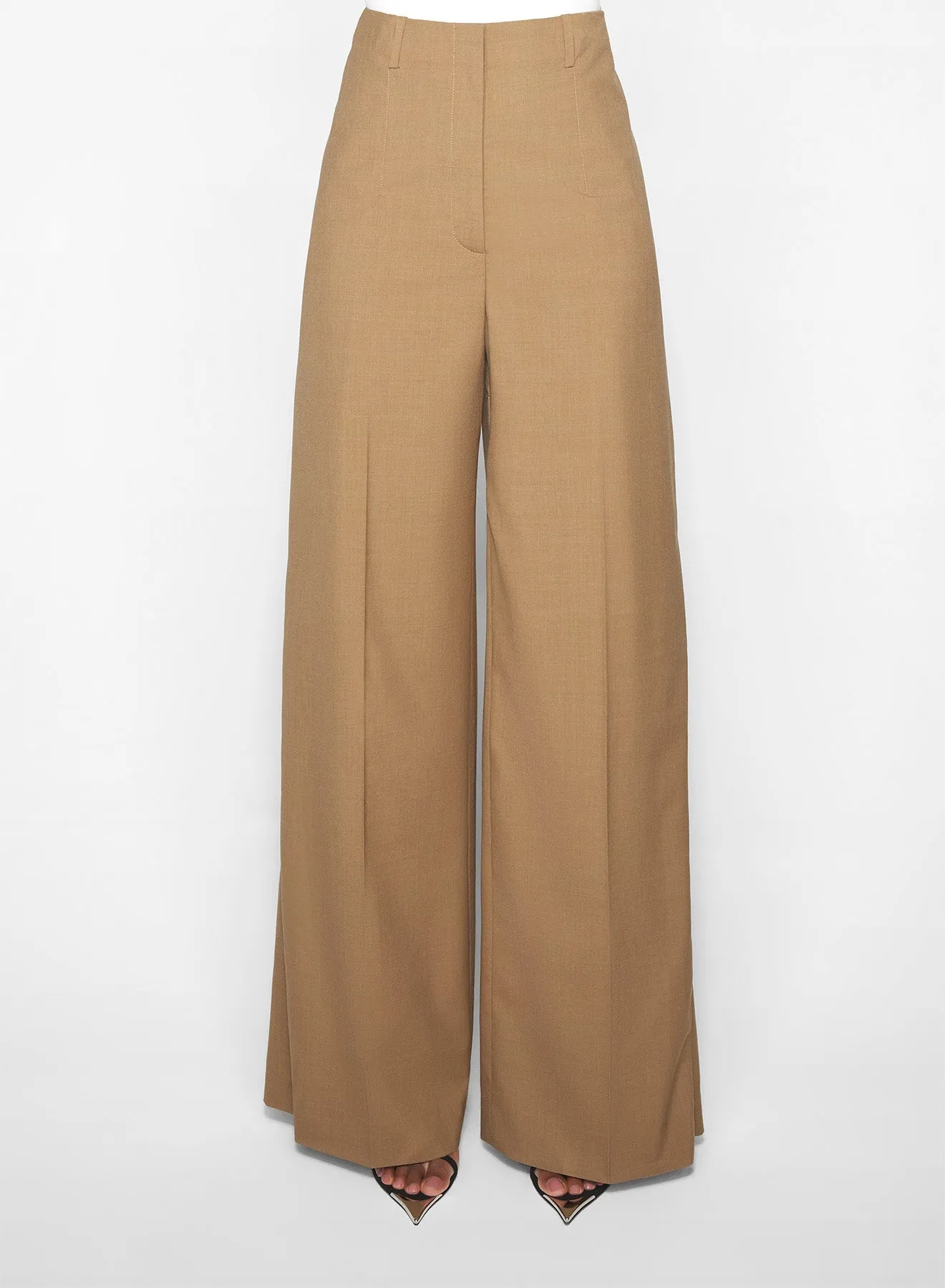 beige asymmetric wide pants Plaid detail Stretch Flex